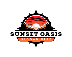 Compass Mountain Sunset Voyage logo design