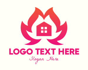 Fire Station - Burning House Flame logo design