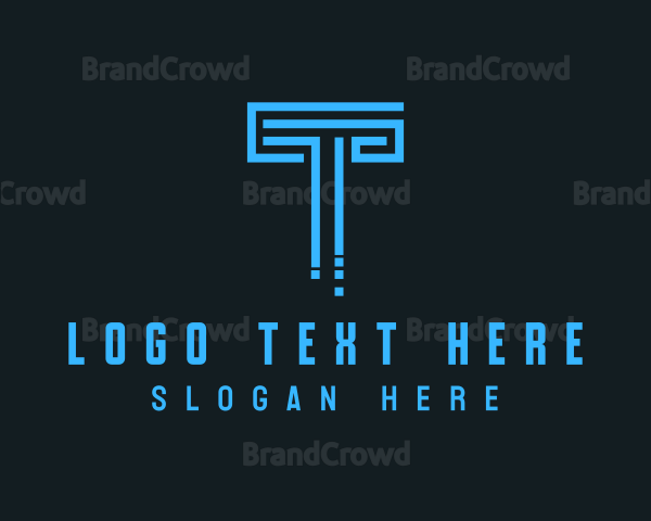 Blue Techno Pillar Letter T Logo