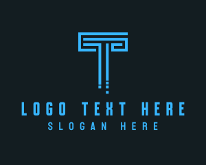 Pillar - Blue Techno Pillar Letter T logo design