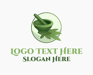 Mortar And Pestle - Marijuana Plant Product logo design