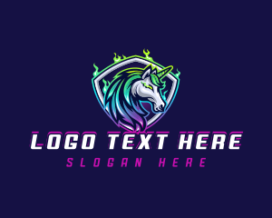 Stallion - Horse Unicorn Shield logo design