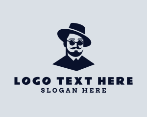 Mens Salon - Hipster Mustache Guy logo design