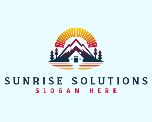 Mountain Cabin Sunrise logo design