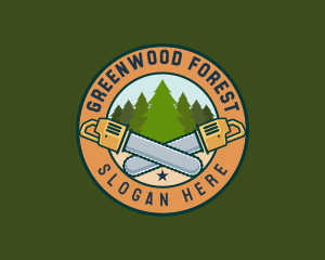 Forest Woodcutting Chainsaw  logo design