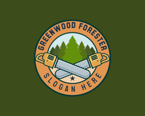 Forest Woodcutting Chainsaw  logo design