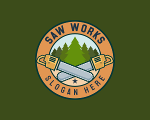 Forest Woodcutting Chainsaw  logo design