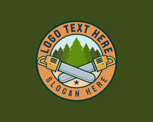 Pine Tree - Forest Woodcutting Chainsaw logo design