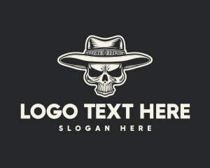 Motorcycle - Vintage Cowboy Skull logo design