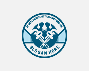 Home Repair - Plumbing Pipe Wrench Water logo design