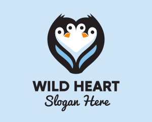 Twin Penguin Heart  logo design