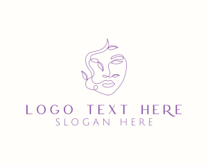 Girl - Feminine Face Leaves logo design