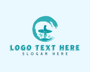 Outdoor - Woman Surfing Waves logo design