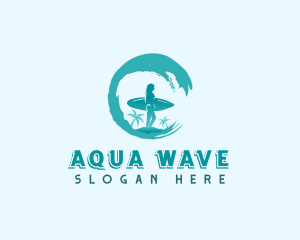 Woman Surfing Waves logo design