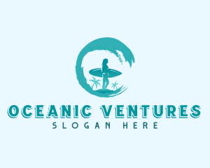 Woman Surfing Waves logo design