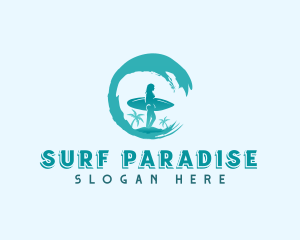 Woman Surfing Waves logo design