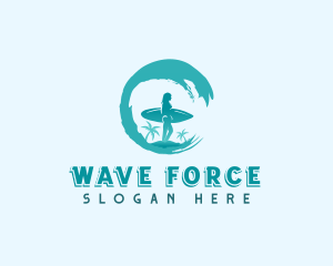 Woman Surfing Waves logo design