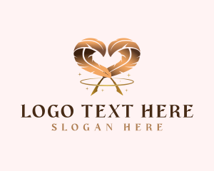 Quill - Heart Feather Quill logo design