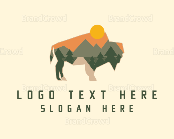 Geometric Sunset Bison Logo