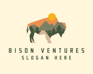 Geometric Sunset Bison logo design