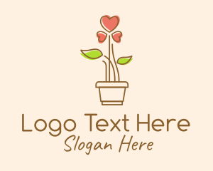 Pot Plant - Heart Flower Plant logo design