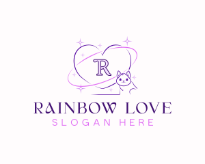 Retro Heart Cat logo design