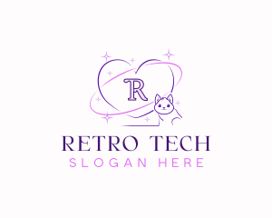 Retro Heart Cat logo design