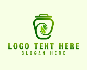 Recycling Bin - Leaf Trash Can logo design