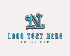 Retro - Gothic Medieval Graffiti Letter N logo design