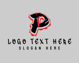 Hip Hop Label - Splatter Graffiti Letter P logo design