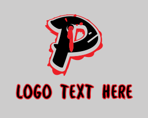 Blood - Splatter Graffiti Letter P logo design