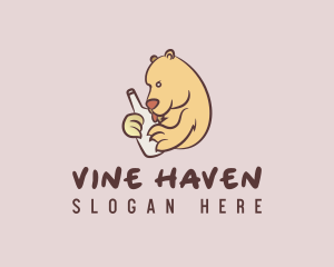 Drunk Wine Bottle Bear logo design