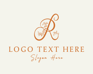 Lettering - Gold Floral Letter R logo design