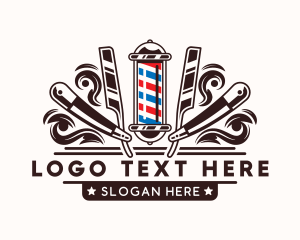 Barber Pole - Razor Grooming Barber logo design