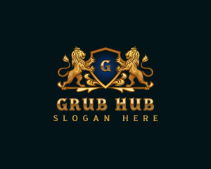 Luxury Lion Shield Crest logo design