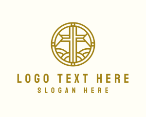 Sacrament - Golden Crucifix Cross logo design