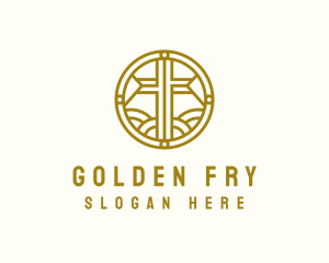 Golden Crucifix Cross logo design