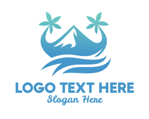 Hostel - Tropical Island Volcano Mountain logo design