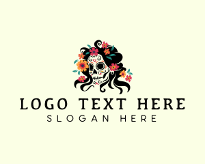 Horror - Floral Mexican Skull logo design