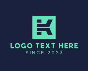 Network - Digital Square Letter K logo design