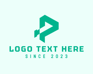 Shape - Green Digital Letter P logo design