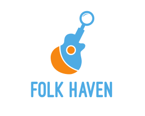 Folk - Guitar Magnifying Glass logo design