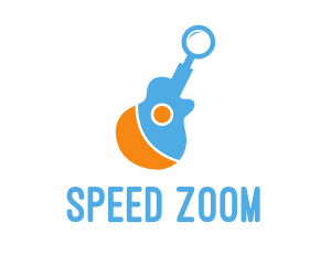 Zoom - Guitar Magnifying Glass logo design