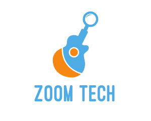 Zoom - Guitar Magnifying Glass logo design
