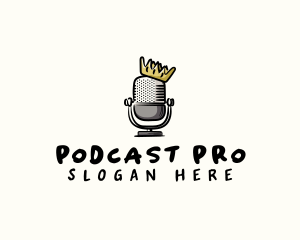 Podcaster - Crown Podcast Microphone logo design