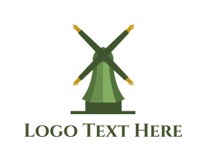 Mill - Green Windmill Pen logo design