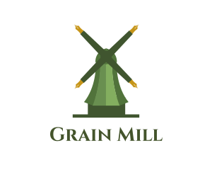 Mill - Green Windmill Pen logo design