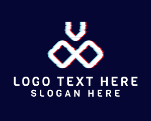 Cyber Space - Glitch Gaming Letter V logo design