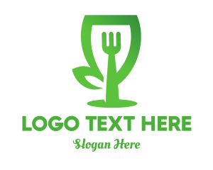 Green - Leaf Fork Wine Glass logo design