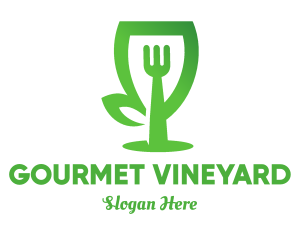 Food And Wine - Leaf Fork Wine Glass logo design